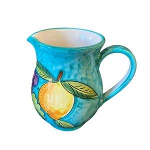 Sorrento Italy Hand Painted Pitcher Fruit Floral Leaf Motif Vintage